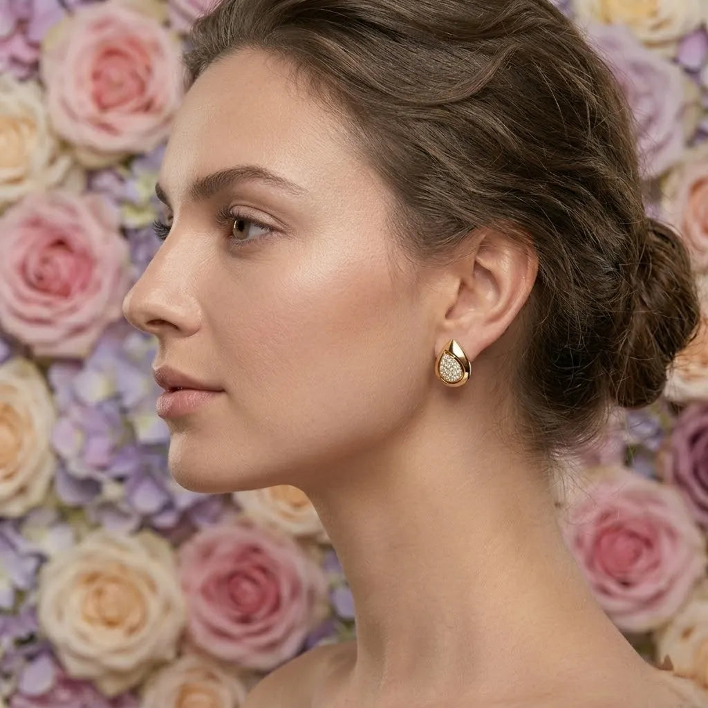 Teardrop Diamond Gold Earrings