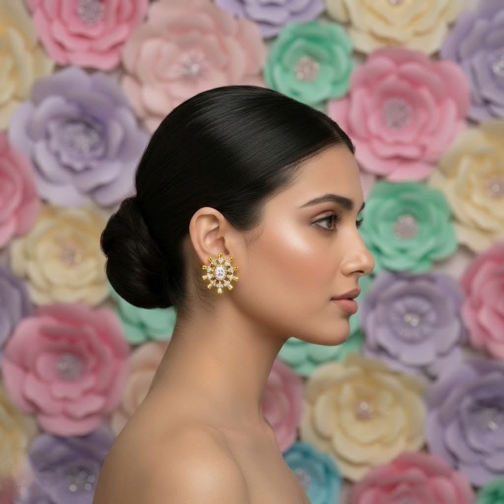 Radiant Sunburst Diamond Earring