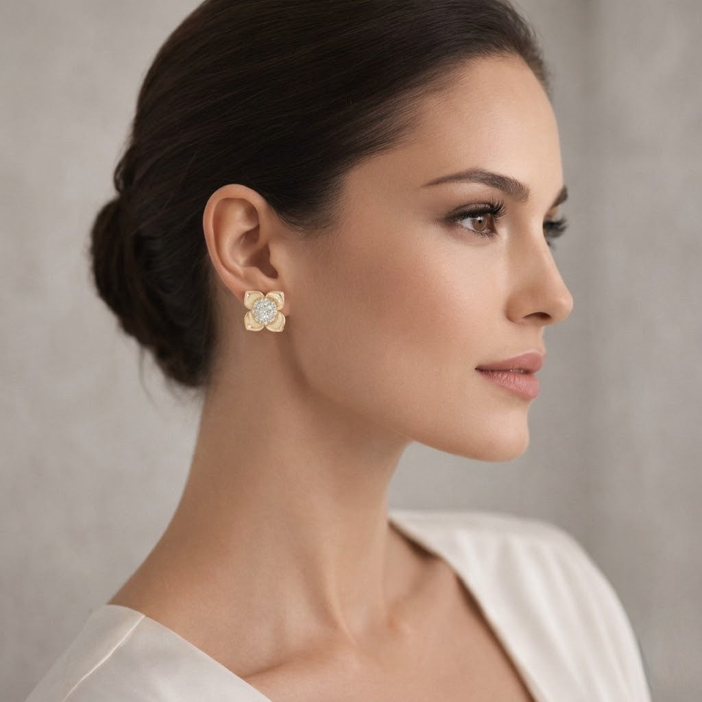 Floral Diamond Gold Earrings