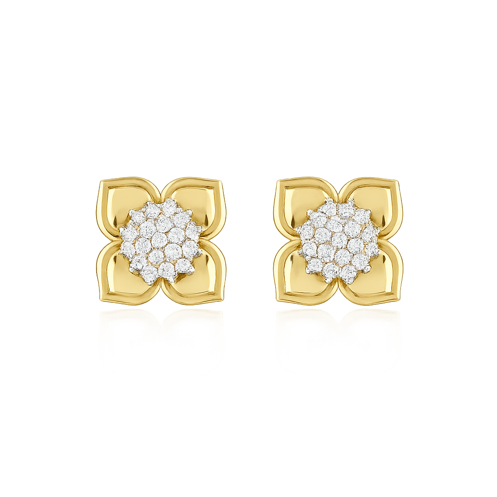 Floral Diamond Gold Earrings
