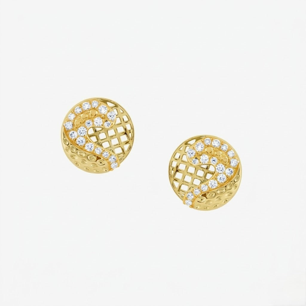 Curved Mosaic Circle Diamond Gold Earrings