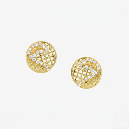 Curved Mosaic Circle Diamond Gold Earrings