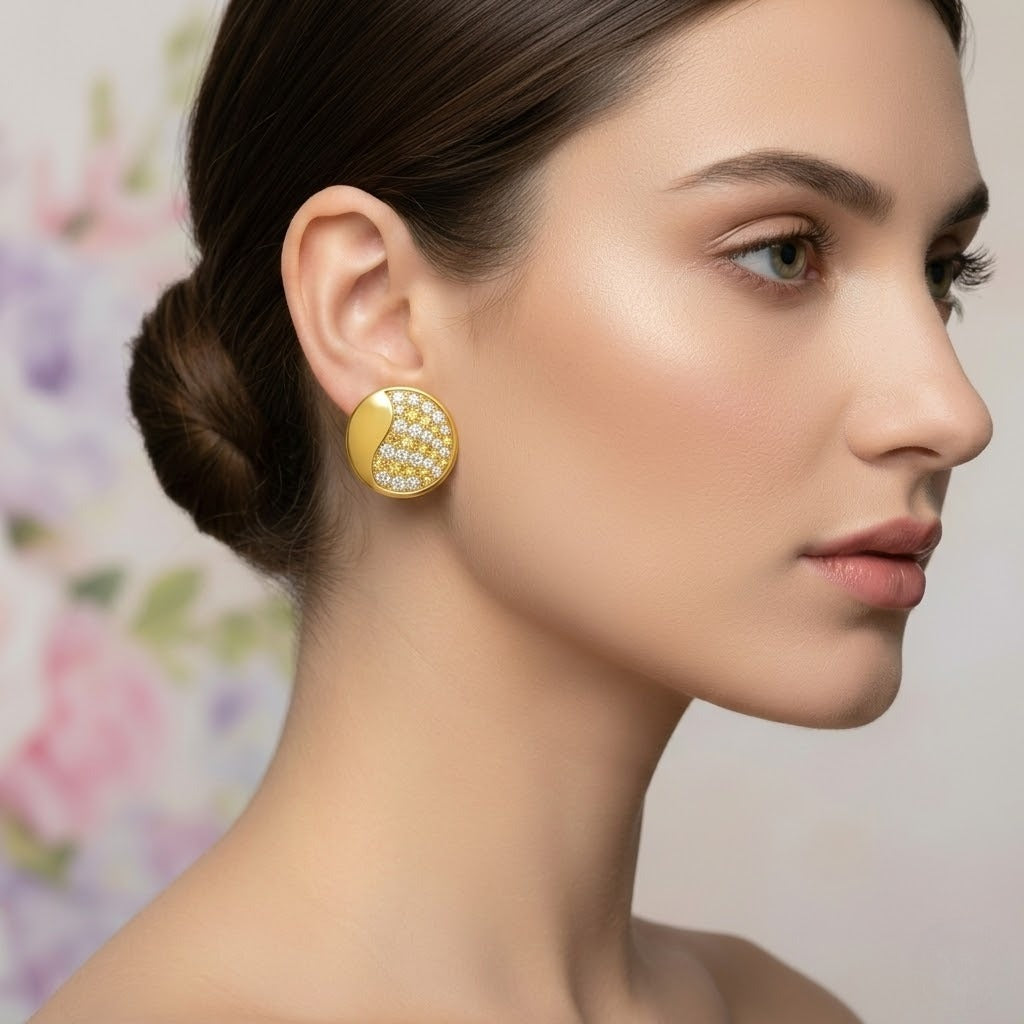 Gold Crescent Stud Earring