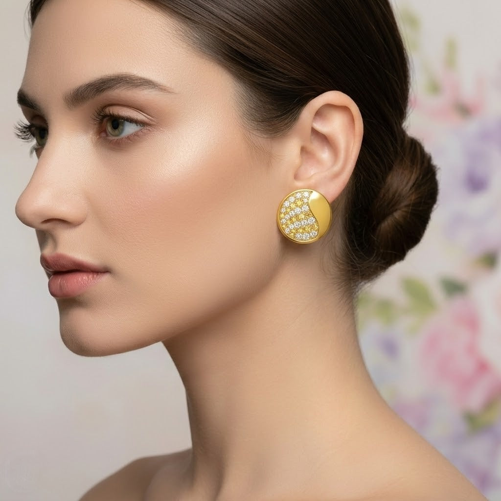 Gold Crescent Stud Earring