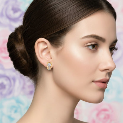 Ornate Floral Drop Diamond Gold Earrings