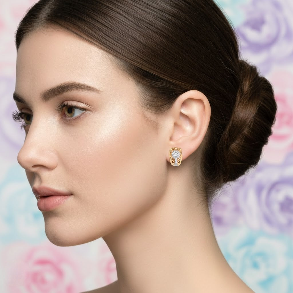 Ornate Floral Drop Diamond Gold Earrings