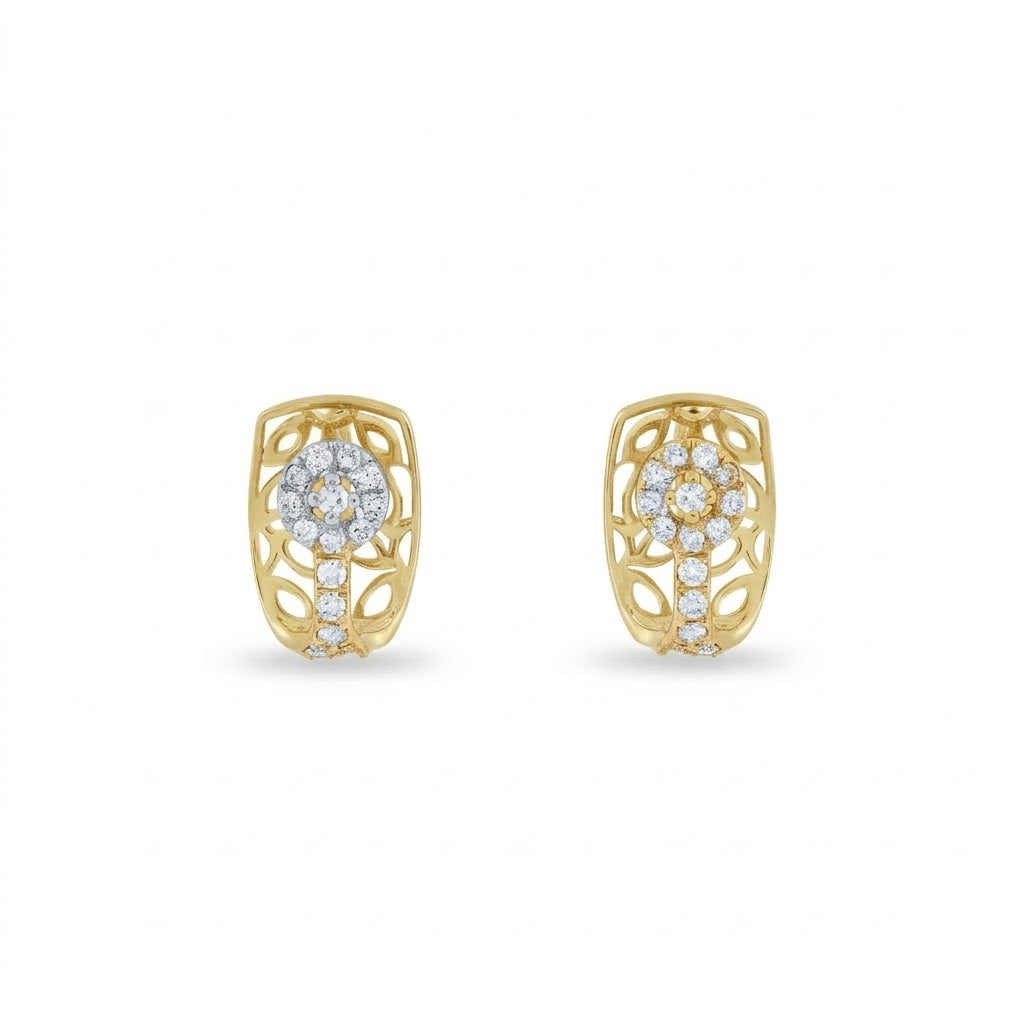 Ornate Floral Drop Diamond Gold Earrings