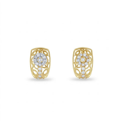 Ornate Floral Drop Diamond Gold Earrings