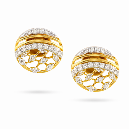 Modern Textured Circle Diamond Gold Earrings