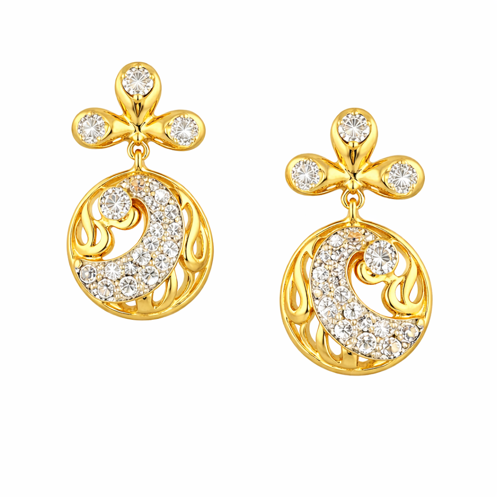 Floral Drop Swirl Diamond Gold Earrings
