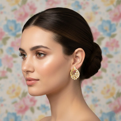 Crescent Floral Cluster Diamond Gold Earrings