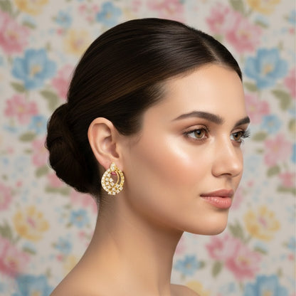 Crescent Floral Cluster Diamond Gold Earrings