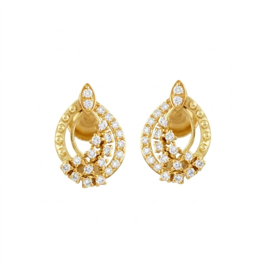 Crescent Floral Cluster Diamond Gold Earrings