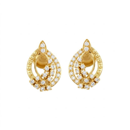 Crescent Floral Cluster Diamond Gold Earrings