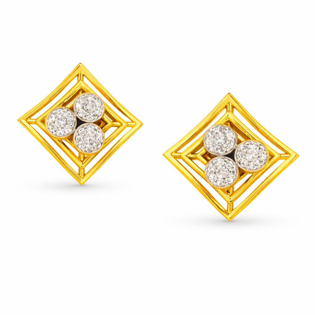Layered Square Trio Diamond Gold Earrings