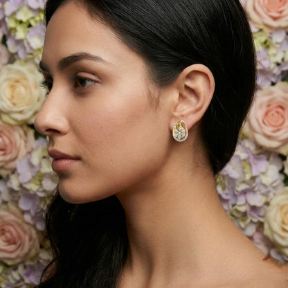 Floral Adorned Diamond Gold Earrings