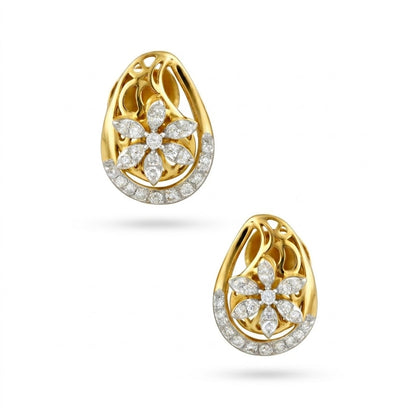Floral Adorned Diamond Gold Earrings