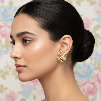 Interlaced Knot Motif Diamond Gold Earrings