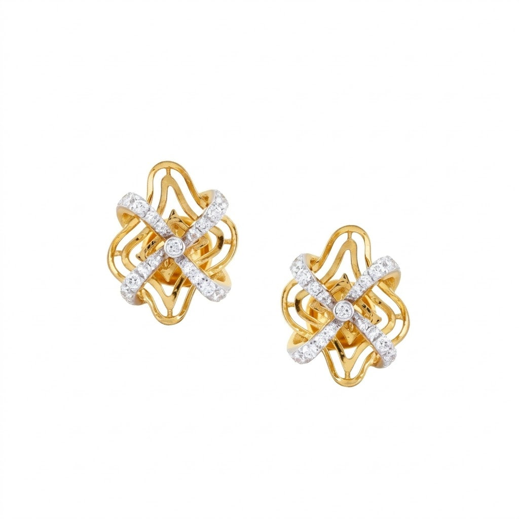 Interlaced Knot Motif Diamond Gold Earrings