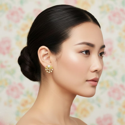 Radiant Arc Pattern Diamond Gold Earrings
