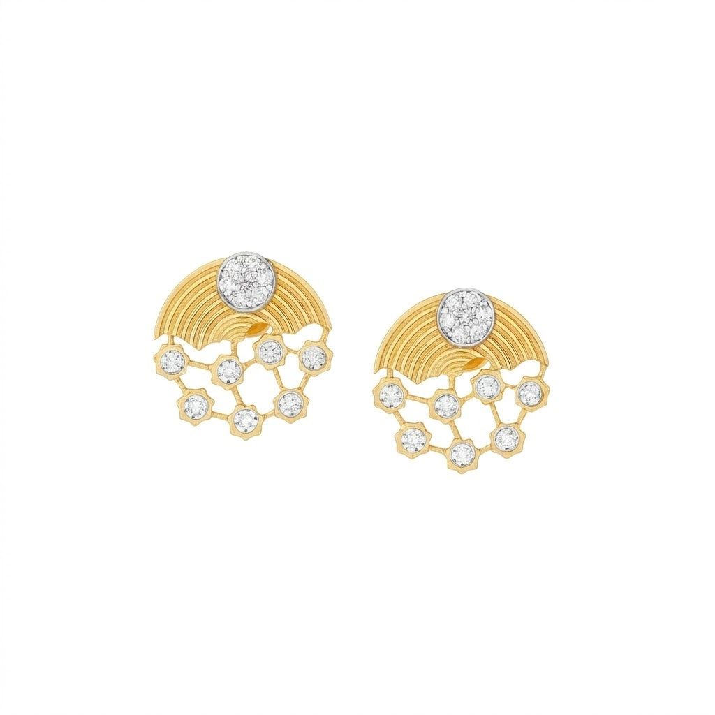 Radiant Arc Pattern Diamond Gold Earrings