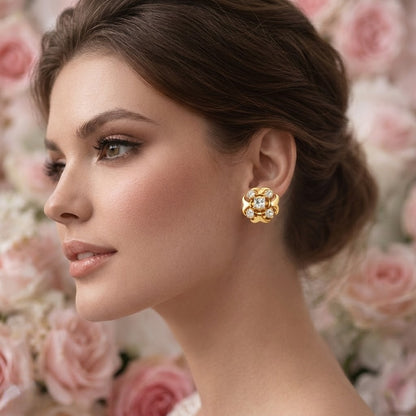 Petal Cluster Harmony Diamond Gold Earrings