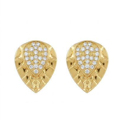 Textured Teardrop Pave Diamond Gold Earrings