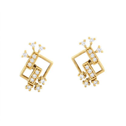 Contemporary Square Cascade Diamond Gold Earrings
