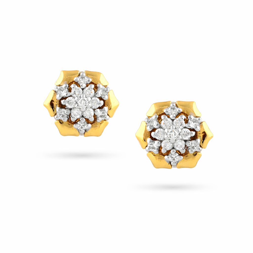 Bold Floral Cluster Diamond Gold Earrings