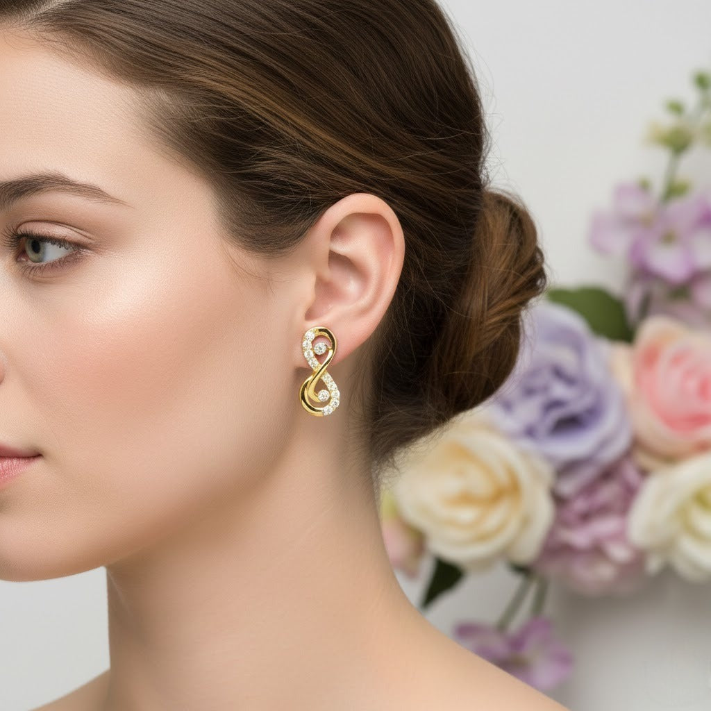 Infinity Curve Diamond Gold Earrings