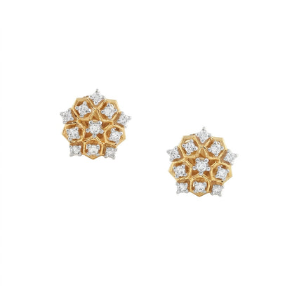 Honeycomb Floral Cluster Diamond Gold Earrings