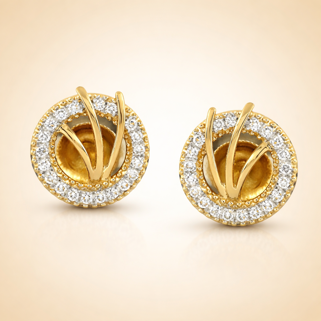 9K Yellow Gold Halo Diamond Earrings for Women by TTJ Jewellery