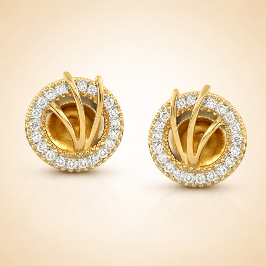 9K Yellow Gold Halo Diamond Earrings for Women by TTJ Jewellery