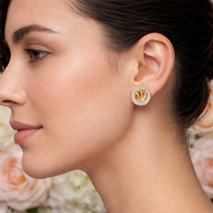 9K Yellow Gold Halo Diamond Earrings for Women by TTJ Jewellery