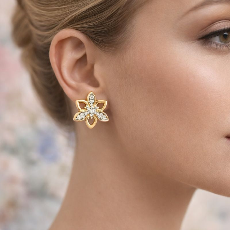 Petal Bloom Diamond Gold Earrings