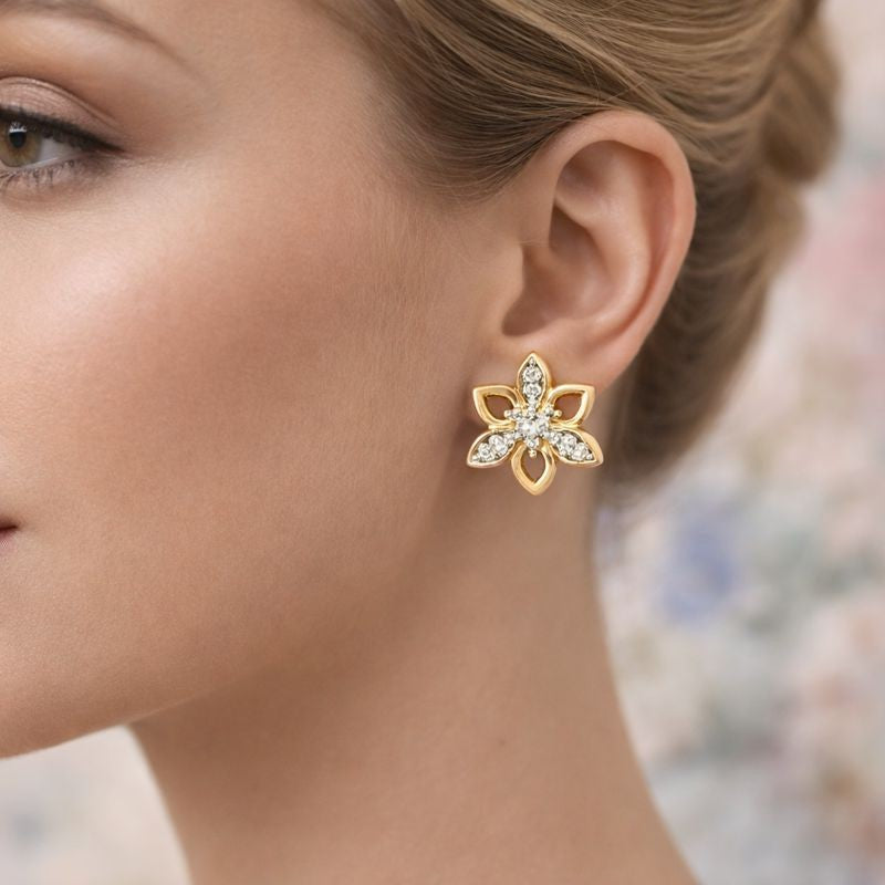 Petal Bloom Diamond Gold Earrings