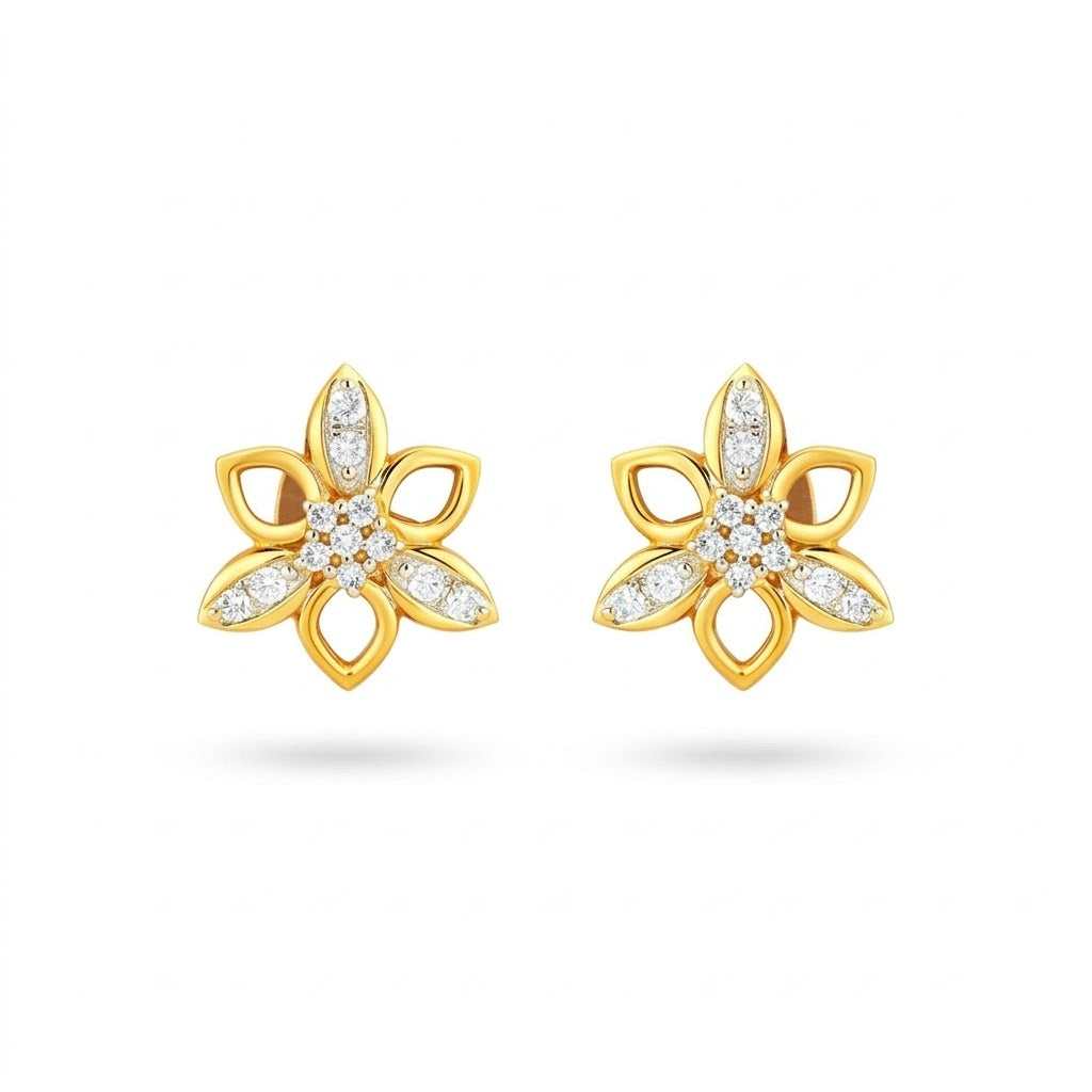 Petal Bloom Diamond Gold Earrings