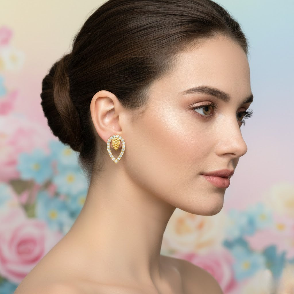 Elegant Teardrop Accent Diamond Gold Earrings