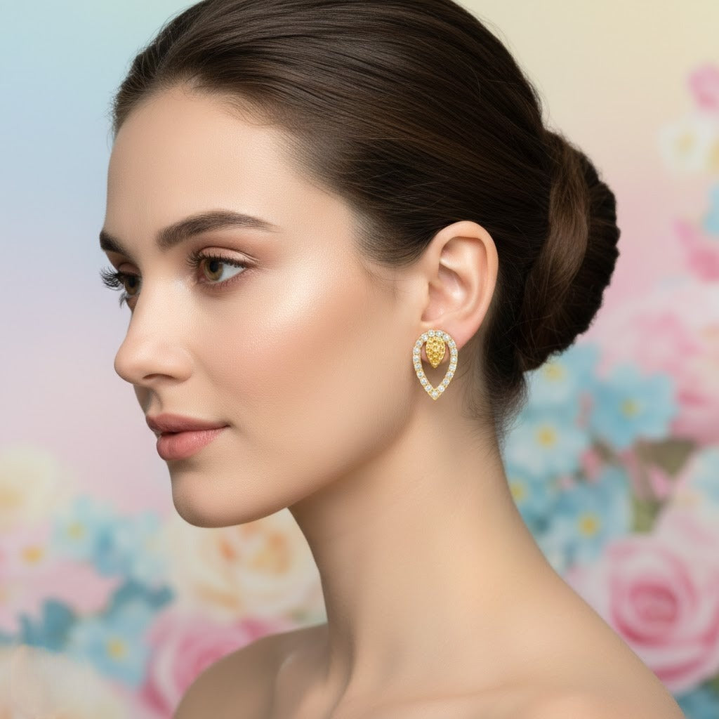 Elegant Teardrop Accent Diamond Gold Earrings