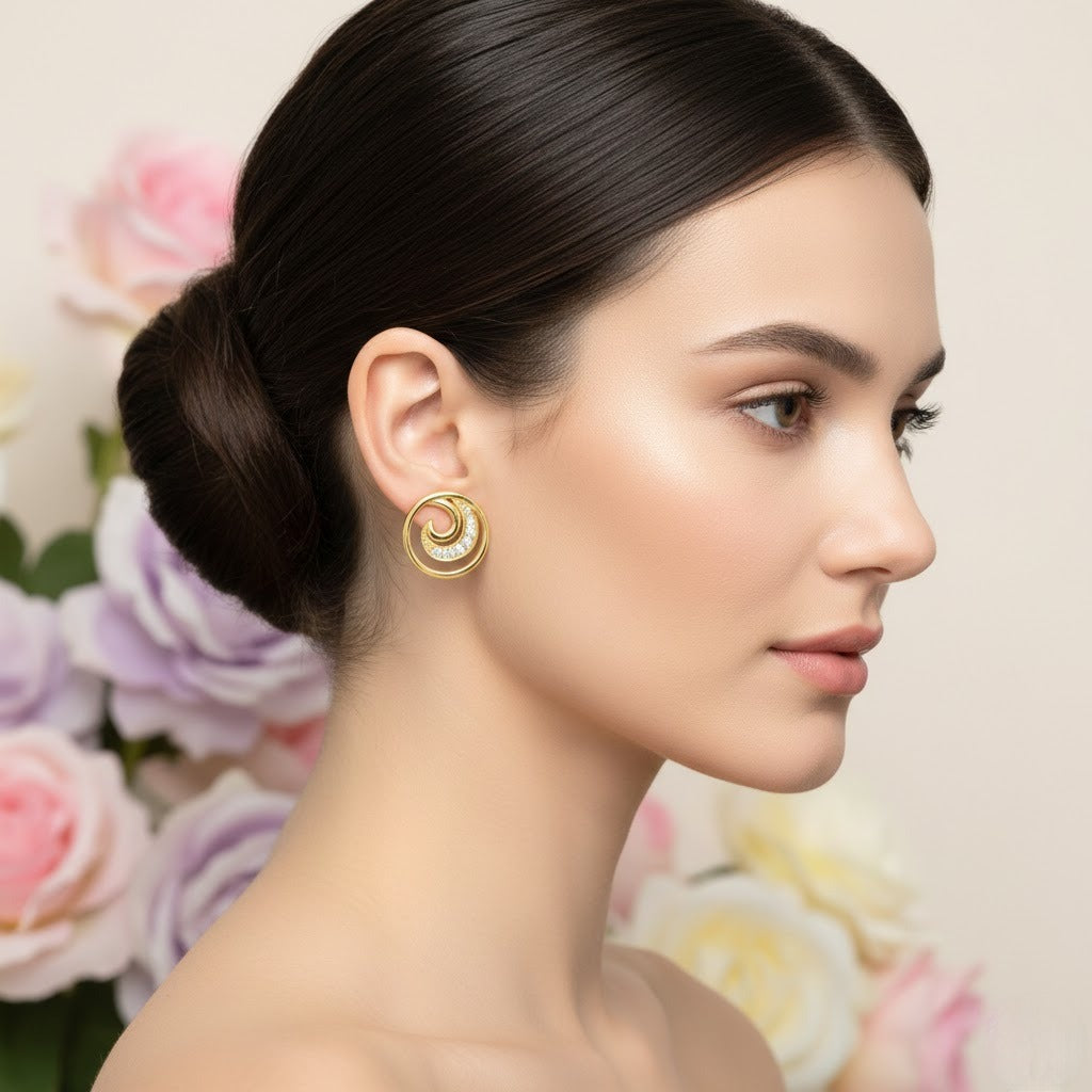 Spiral White Diamond Earring