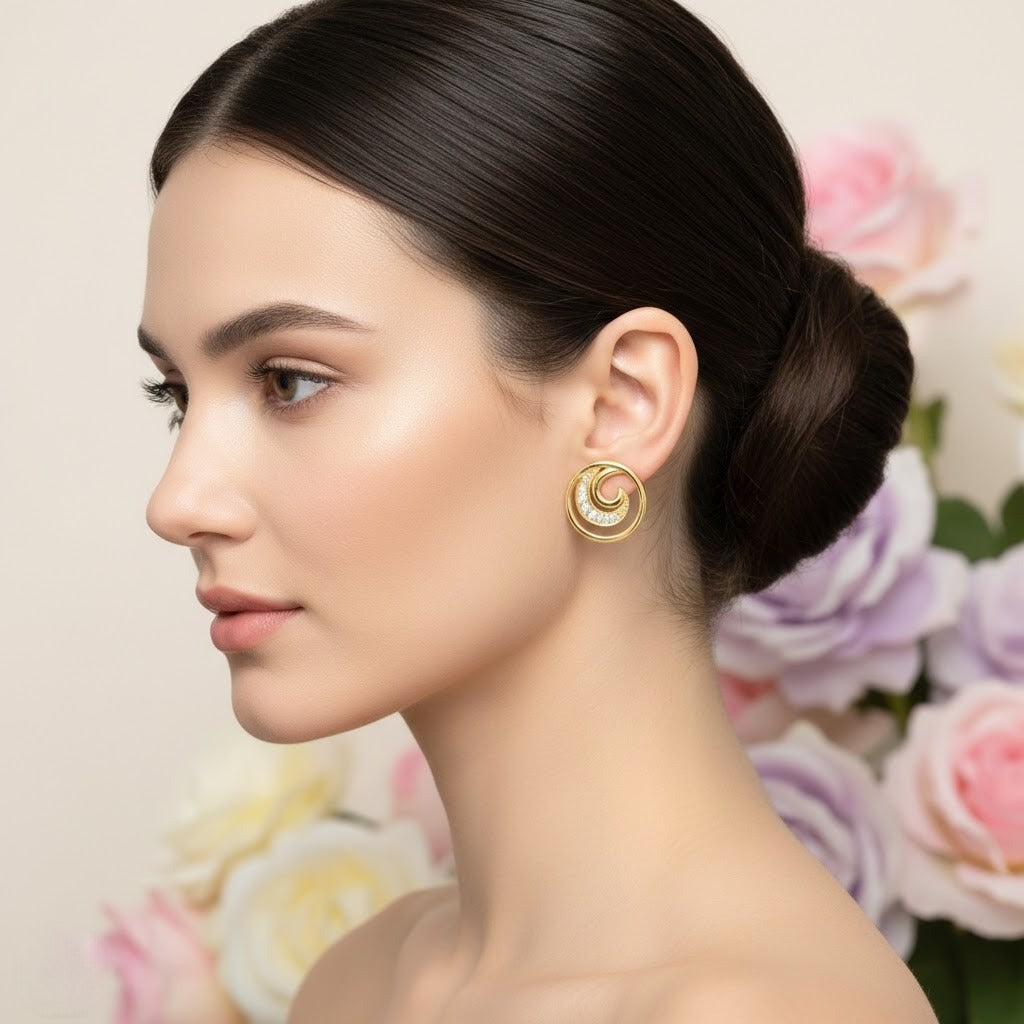 Spiral White Diamond Earring