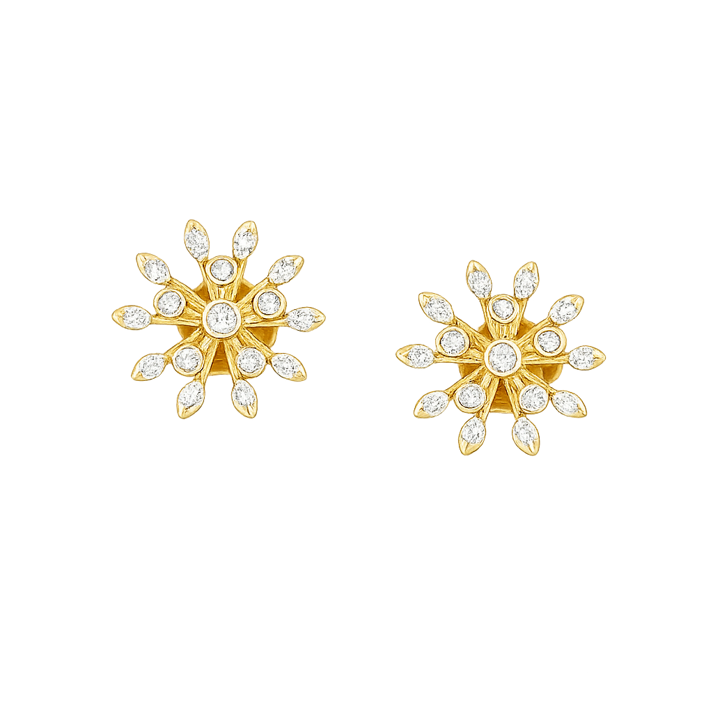 Floral Cluster Rose Gold Diamond Gold Earrings