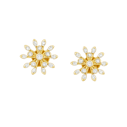 Floral Cluster Rose Gold Diamond Gold Earrings