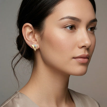 Modern V Accent Diamond Gold Earrings