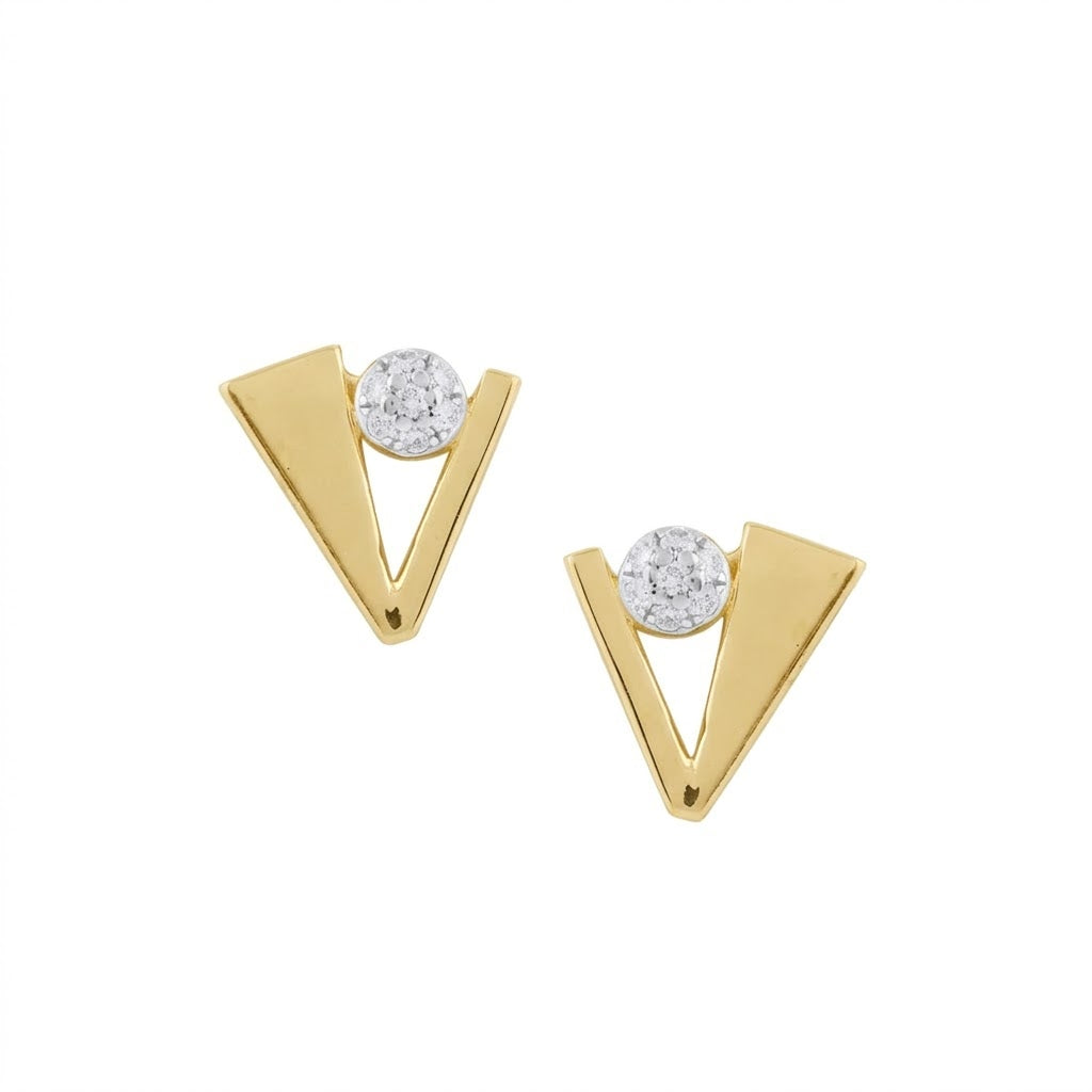 Modern V Accent Diamond Gold Earrings