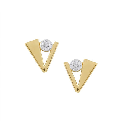 Modern V Accent Diamond Gold Earrings