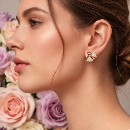 Modern Triangle Layered Diamond Gold Earrings