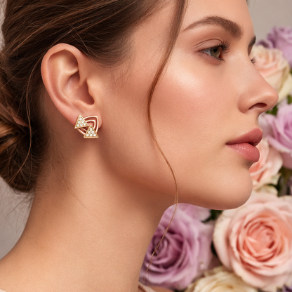 Modern Triangle Layered Diamond Gold Earrings