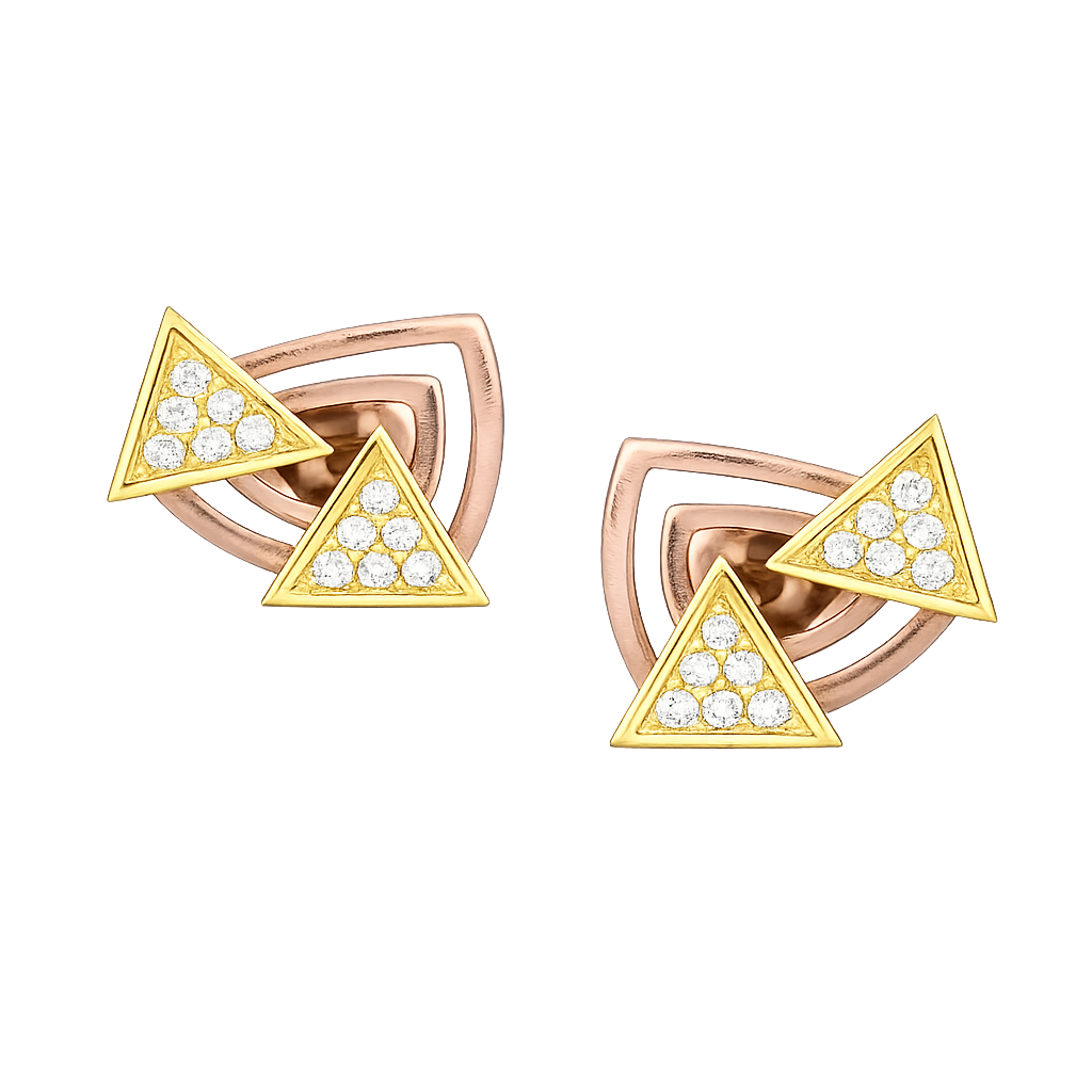 Modern Triangle Layered Diamond Gold Earrings