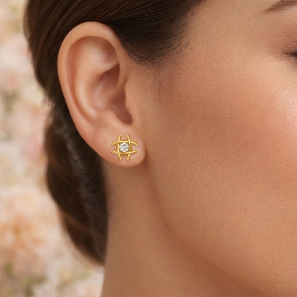 Gold Cross Diamond Earring